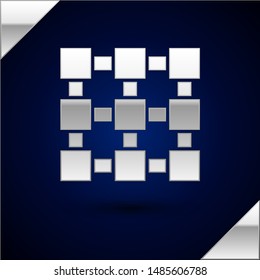 Silver Blockchain technology icon isolated on dark blue background. Cryptocurrency data. Abstract geometric block chain network technology business.  Vector Illustration