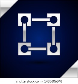 Silver Blockchain technology icon isolated on dark blue background. Cryptocurrency data. Abstract geometric block chain network technology business.  Vector Illustration