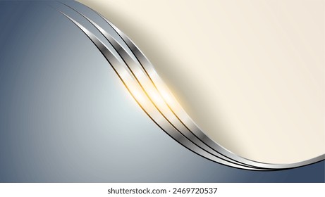 Silver blue abstract business background with shiny metal waves, 3d vector illustration.