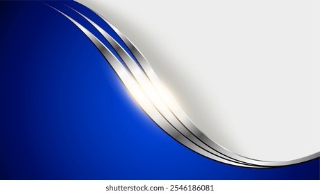Fundo empresarial abstrato azul prata com ondas metálicas brilhantes, ilustração vetorial 3d.