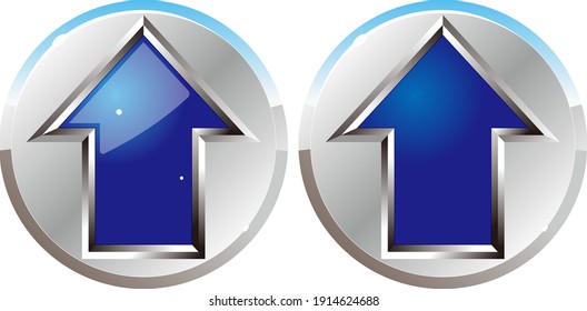 Silver blue up arrow button icon on off