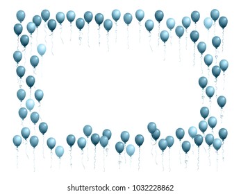 Silver blue balloons group isolated vector illustration. Birthday gift or surprise elements. Decorative helium flying balloons isolated bunch, party decor objects group design.