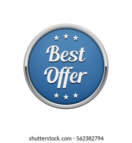 Silver blue best offer round badge, banner