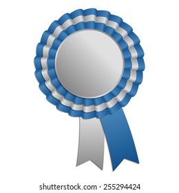 Silver and blue blank award rosette with ribbon