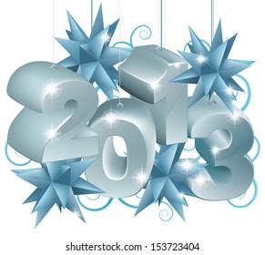 Silver and blue Christmas decorations or Christmas tree baubles reading 2013