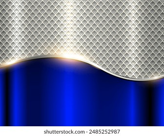 Fondo de cromo azul plateado, metal 3D brillante Fondo de pantalla de patrón metálico brillante, Ilustración vectorial elegante.