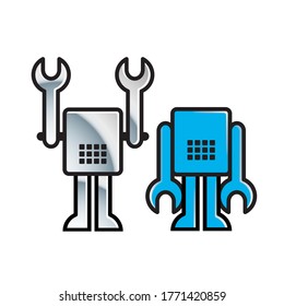 silver and blue color robots isolated on white - Powered by Shutterstock - Get 15% off with code: PIKWIZARD15