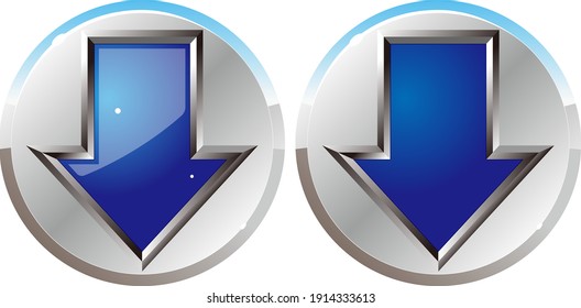 Silver blue down arrow button icon on off