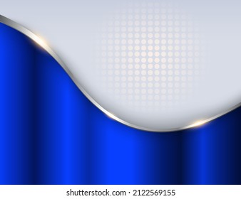 Silver blue elegant background with wave and dots pattern, red halftone shiny metallic business background, vector illustration.