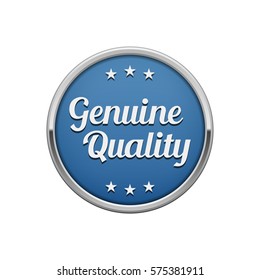 Silver blue genuine quality round badge, banner  