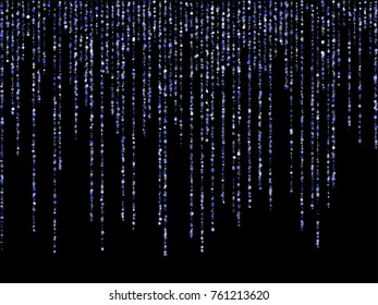 Silver blue glitter festoons falling confetti garlands holiday background vector illustration. Confetti dust falling down, holiday lights, garlands vertical lines. Sparkles glitter, tinsels design.
