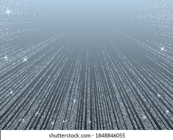 Silver blue glitter fireworks explosion christmas abstract background. Shimmer grains illustration. Festive sparkle background. Glitter border frame. Vector dust for christmas cards.
