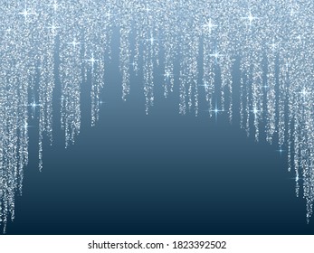 Silver blue glitter texture lines christmas abstract background. Closeup shimmer grains illustration. Festive silver sparkle background. Glitter border frame. Blue vector dust for christmas cards