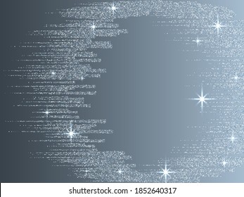 Color azul plateado de textura líneas de la textura navideña fondo abstracto. Ilustración de granos shimmer de cierre. Fondo brillante de plata festiva. Marco de borde brillante. Polvo vectorial azul para tarjetas de navidad