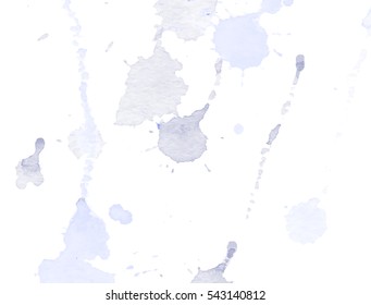 Silver blue and gray watercolor splashes and blots on white background. Ink painting. Hand drawn illustration. Abstract watercolor artwork. 