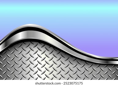 Silver blue iridescence metal background, 3D polished chrome metallic and shiny texture, vector illustration.