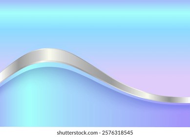Silver blue iridescence metal background, 3D opalescence chrome metallic holographic texture, vector illustration.