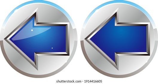 Silver blue left arrow button icon on off