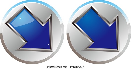 Silver blue lower right arrow button icon on off