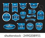 Silver and blue luxury labels and badges gold premium quality certificate ribbons vector illustration	