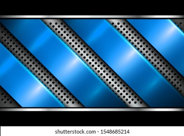 Silver blue metallic background, 3D with dotted pattern, vector illustration.