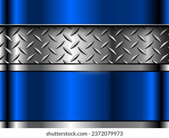 Fondo metálico azul plateado con textura de placa de diamante, fondo de tecnología metálica cromada brillante, ilustración vectorial.