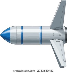 Un misil plateado y azul con un Vector de punta puntiaguda