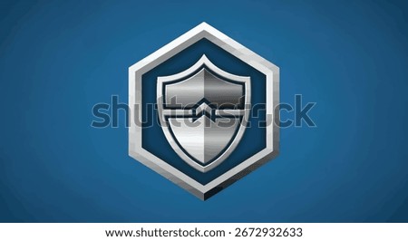 A silver and blue shield emblem with a hexagonal border, representing defense, strength, and safety.