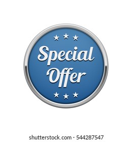 Silver blue special offer round badge 
