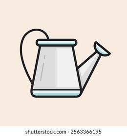 Silver and blue watering can ready to water the garden filled vector icon. Iconic metal watering can graphic with reflexes and details.