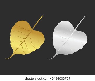 Silver Bodhi leaf and golden Bodhi leaf vector