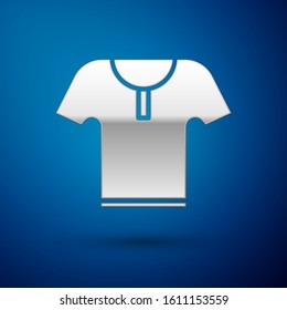 Silver Body armor icon isolated on blue background.  Vector Illustration