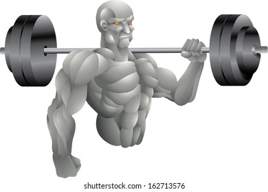 silver bodybuilder with weights isolated
