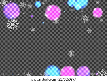Silver Bokeh Background Transparent Vector. Circle Christmas Texture. White Glitter. Gray Snowfall Overlay. Frost Card.