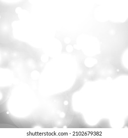 Silver Bokeh Christmas Background. Snow Flakes on Light Grey. Blurred Vector Design. Holiday Winter Backdrop With Glow and Overlay Effect. Season Bling Christmas Decoration.