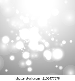 Silver Bokeh Christmas Background. Snow Flakes on Light Grey. Blurred Vector Design. Holiday Winter Backdrop With Glow and Overlay Effect. Season Bling Christmas Decoration.
