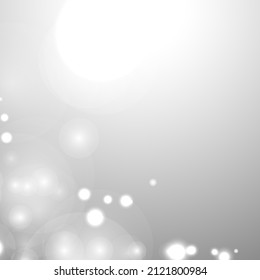 Silver Bokeh Christmas Background. Snow Flakes on Light Grey. Blurred Vector Design. Holiday Winter Backdrop With Glow and Overlay Effect. Season Bling Christmas Decoration.