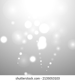 Silver Bokeh Christmas Background. Snow Flakes on Light Grey. Blurred Vector Design. Holiday Winter Backdrop With Glow and Overlay Effect. Season Bling Christmas Decoration.