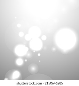 Silver Bokeh Christmas Background. Snow Flakes on Light Grey. Blurred Vector Design. Holiday Winter Backdrop With Glow and Overlay Effect. Season Bling Christmas Decoration.
