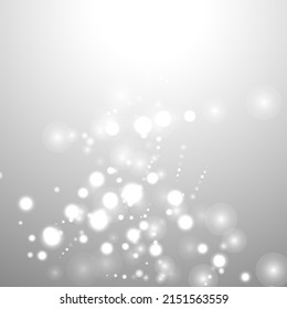 Silver Bokeh Christmas Background. Snow Flakes on Light Grey. Blurred Vector Design. Holiday Winter Backdrop With Glow and Overlay Effect. Season Bling Christmas Decoration.
