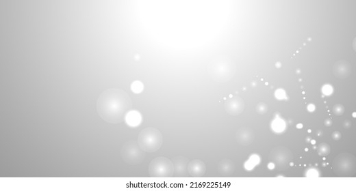 Silver Bokeh Christmas Background. Snow Flakes on Light Grey. Blurred Vector Design. Holiday Winter Backdrop With Glow and Overlay Effect. Season Bling Christmas Decoration.