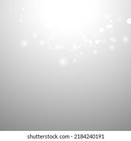 Silver Bokeh Christmas Background. Snow Flakes on Light Grey. Blurred Vector Design. Holiday Winter Backdrop With Glow and Overlay Effect. Season Bling Christmas Decoration.