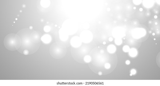 Silver Bokeh Christmas Background. Snow Flakes on Light Grey. Blurred Vector Design. Holiday Winter Backdrop With Glow and Overlay Effect. Season Bling Christmas Decoration.