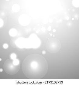 Silver Bokeh Christmas Background. Snow Flakes on Light Grey. Blurred Vector Design. Holiday Winter Backdrop With Glow and Overlay Effect. Season Bling Christmas Decoration.