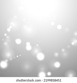 Silberner Bokeh-Weihnachtshintergrund. Schneeflocken auf hellgrauem Hintergrund. unscharfes Vektordesign. Winterkulisse mit Glanz- und Overlay-Effekt. Weihnachtsdekoration in der Jahreszeit.
