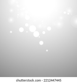 Silver Bokeh Christmas Background. Snow Flakes on Light Grey. Blurred Vector Design. Holiday Winter Backdrop With Glow and Overlay Effect. Season Bling Christmas Decoration.