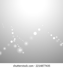 Silver Bokeh Christmas Background. Snow Flakes on Light Grey. Blurred Vector Design. Holiday Winter Backdrop With Glow and Overlay Effect. Season Bling Christmas Decoration.
