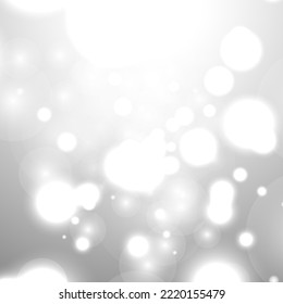 Silberner Bokeh-Weihnachtshintergrund. Schneeflocken auf hellgrauem Hintergrund. unscharfes Vektordesign. Winterkulisse mit Glanz- und Overlay-Effekt. Weihnachtsdekoration in der Jahreszeit.