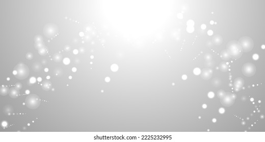 Silver Bokeh Christmas Background. Snow Flakes on Light Grey. Blurred Vector Design. Holiday Winter Backdrop With Glow and Overlay Effect. Season Bling Christmas Decoration.