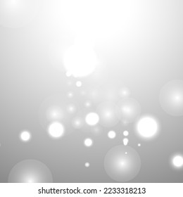 Silver Bokeh Christmas Background. Snow Flakes on Light Grey. Blurred Vector Design. Holiday Winter Backdrop With Glow and Overlay Effect. Season Bling Christmas Decoration.